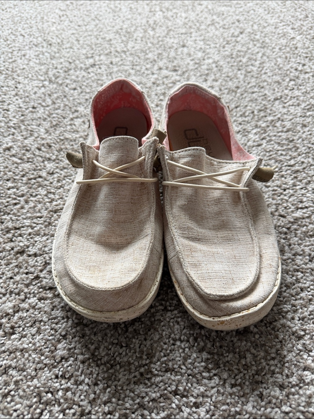 Hey Dude Beige Canvas Women's Slip-On Flats with Pink Lining